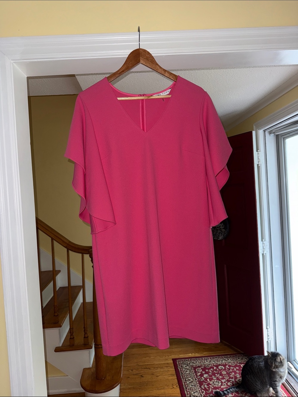 Trina Turk Hot Pink V-Neck Flutter Sleeve Tunic Dress